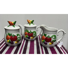 Vintage Lidded Teapot, Creamer Pitcher & Sugar Bowl 3 Piece Set (50)