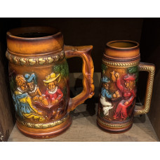 Vintage Hand-Painted Ceramic Beer Steins - Set of 2 (3)